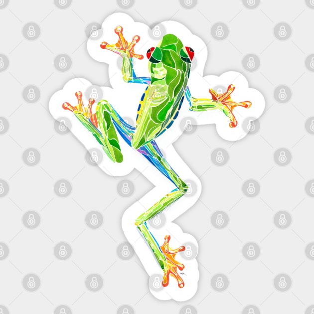 Leaping green tree frog Sticker by JBLAIS DESIGN 